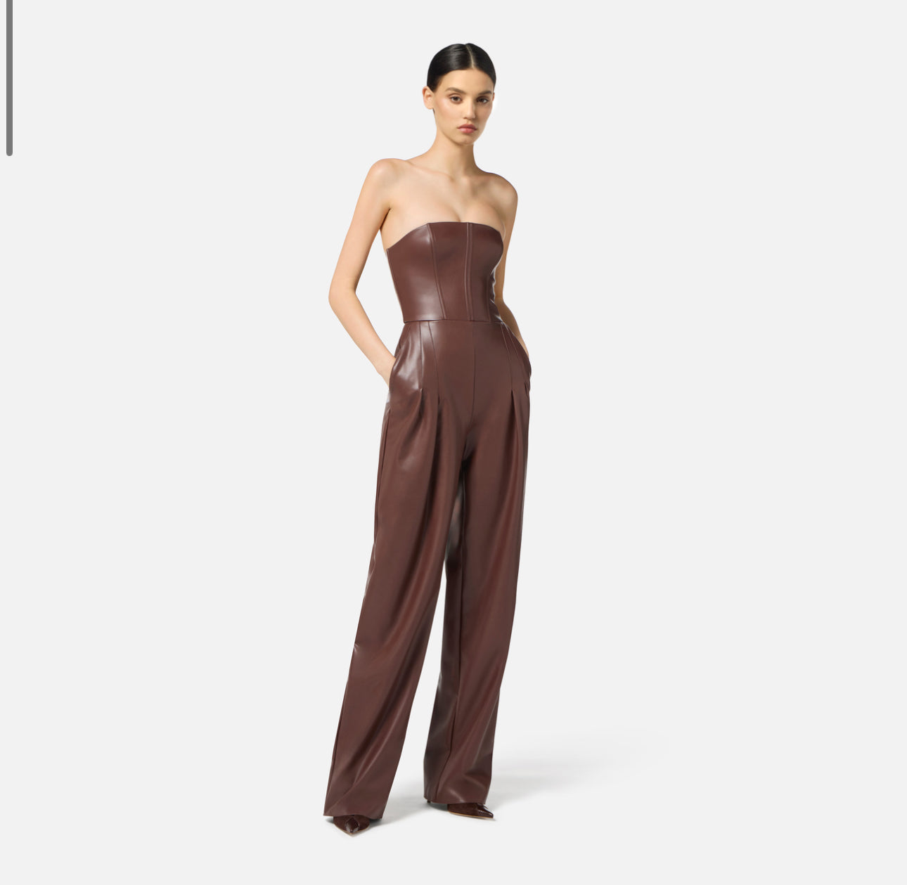 Bustier jumpsuit with nappa leather texture