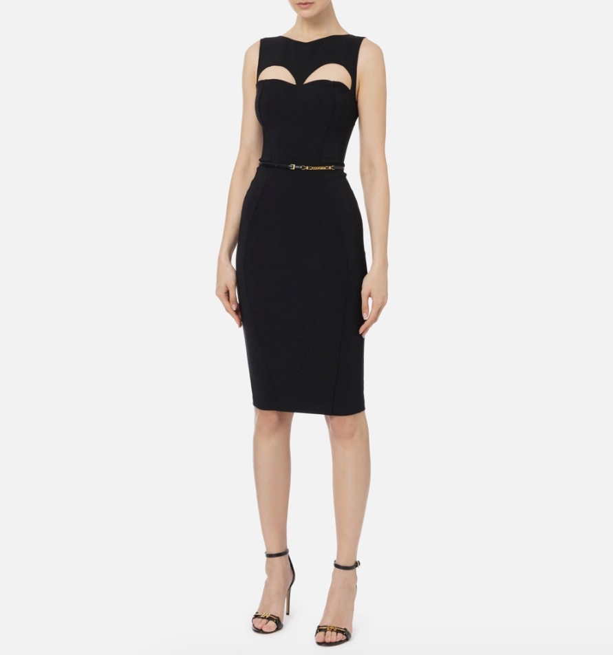 midi dress with belt and cut-out