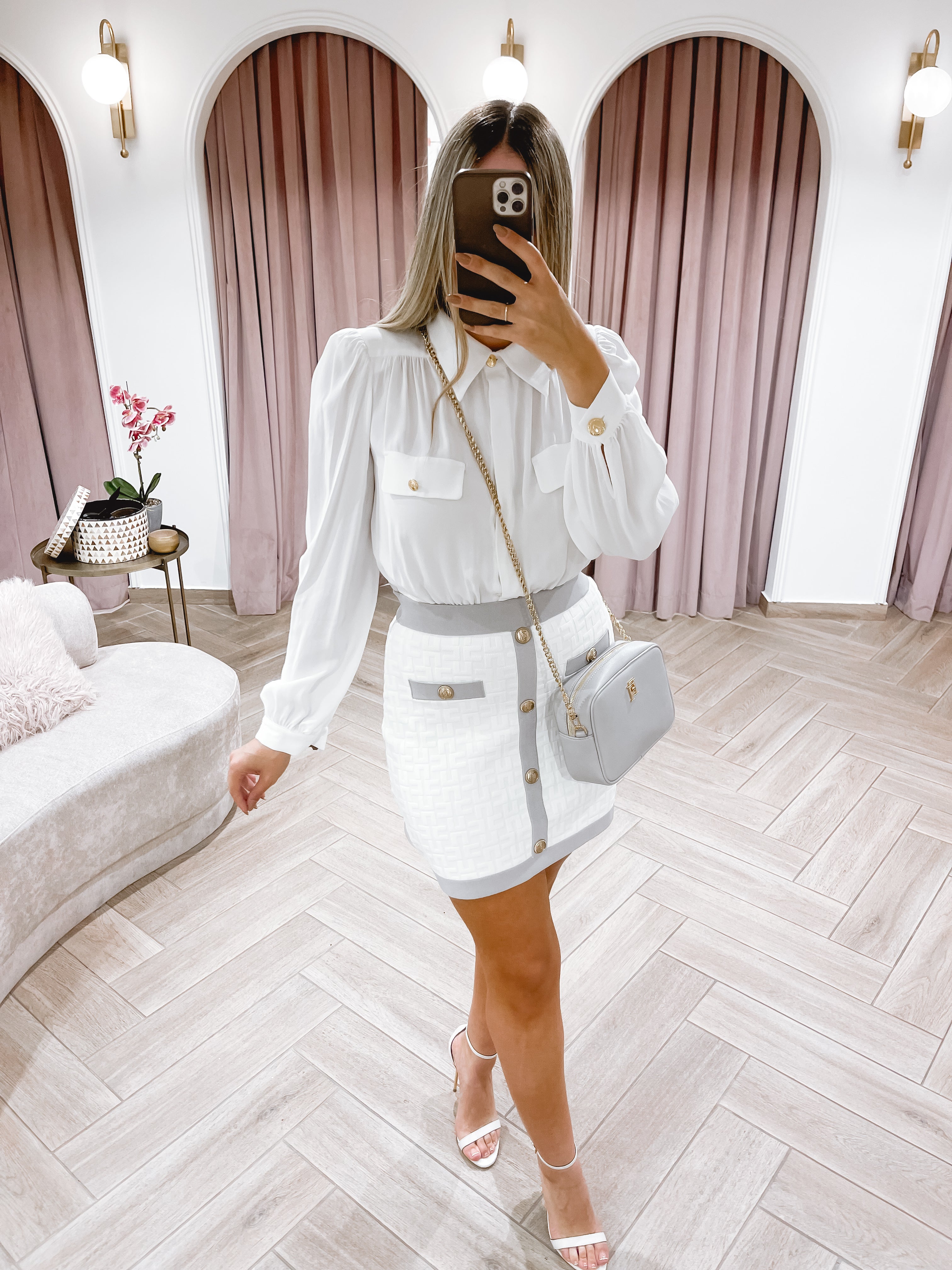 Embossed viscose miniskirt