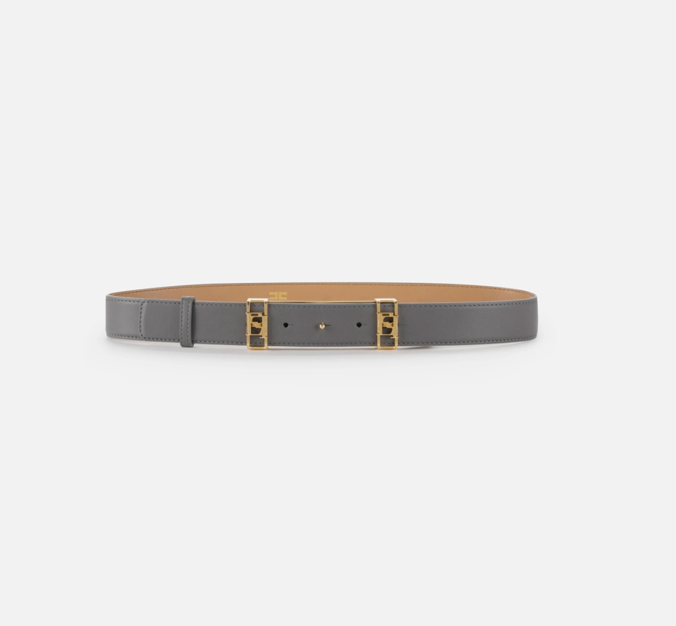 Belt in synthetic material with leather effect and logo loops