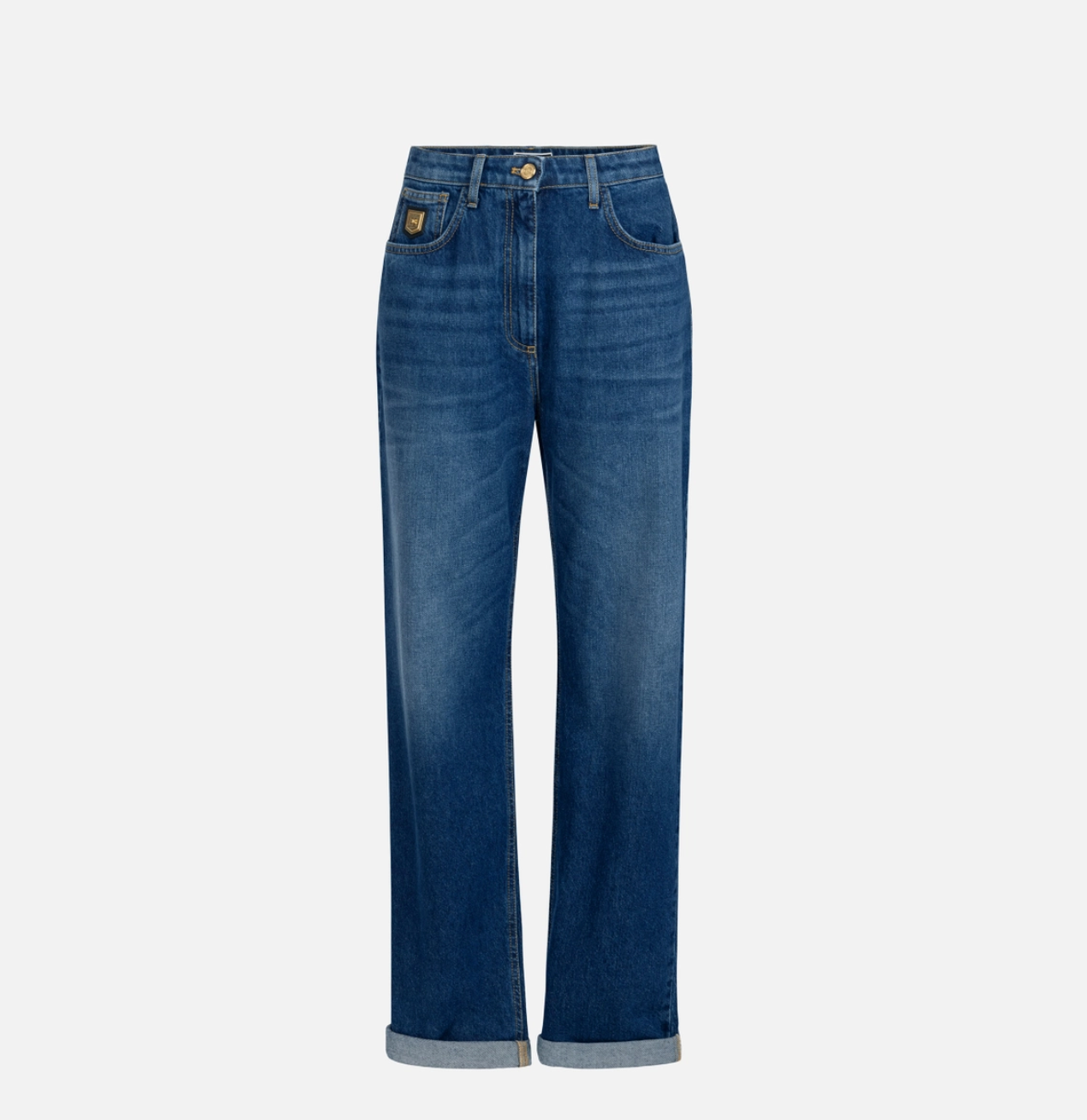 Boyfriend cotton jeans with golden plaque
