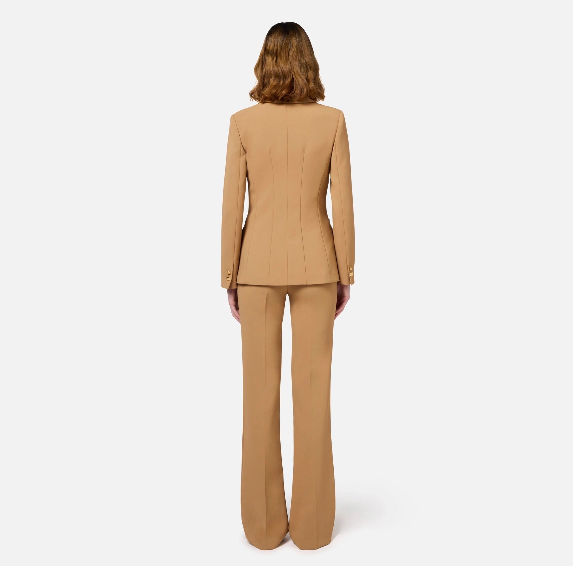 Stretch crêpe suit with fitted jacket and straight trousers