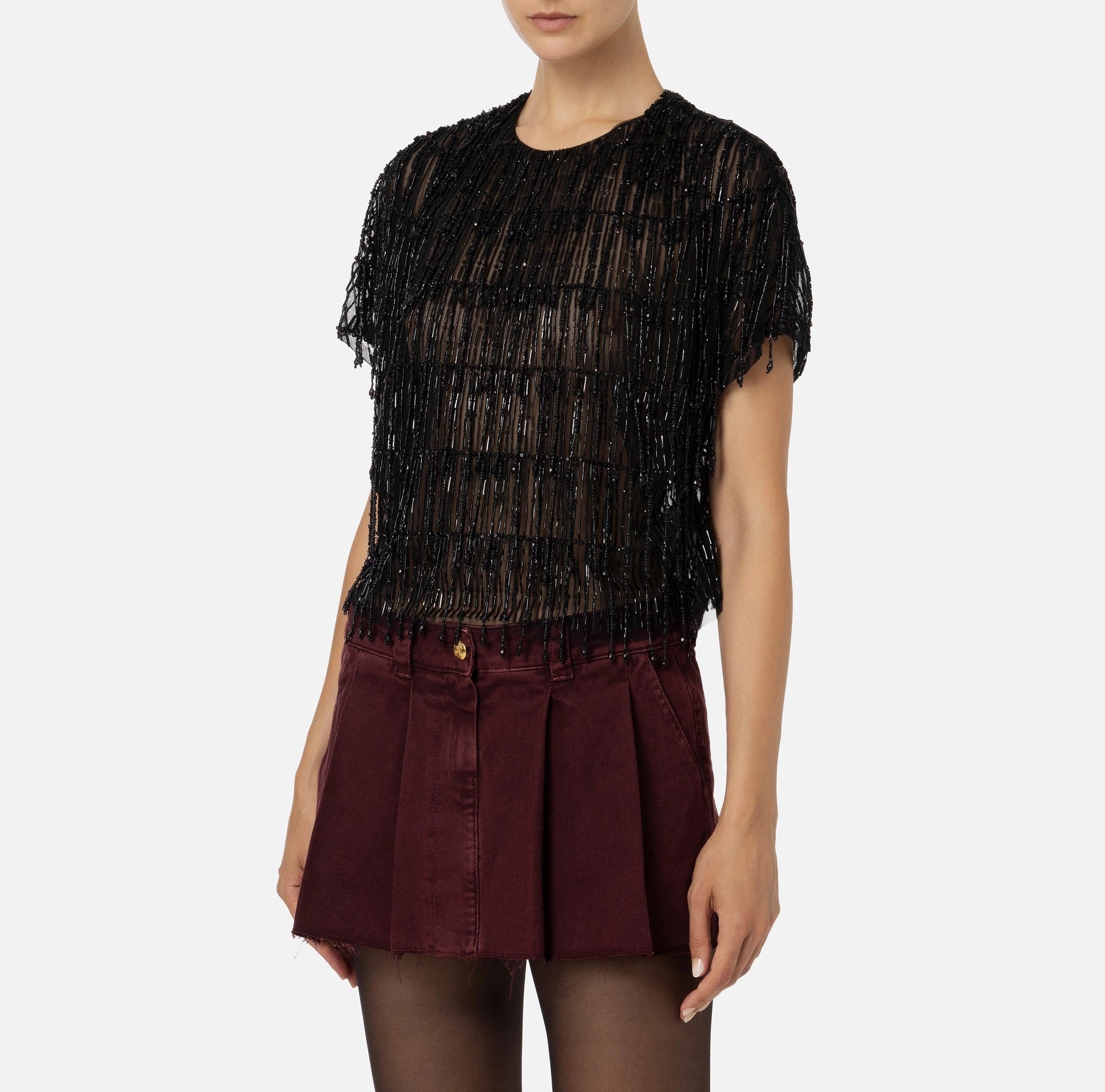 Tulle boxy top embroidered with sequins