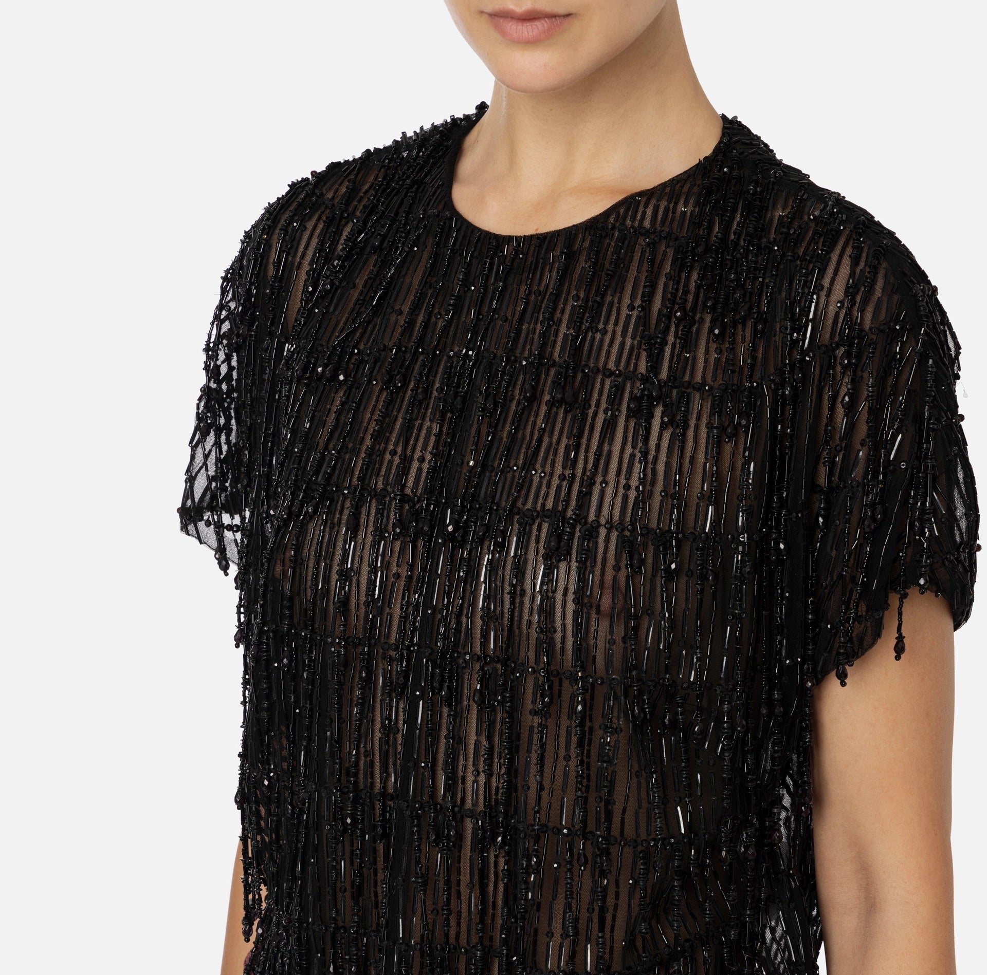 Tulle boxy top embroidered with sequins