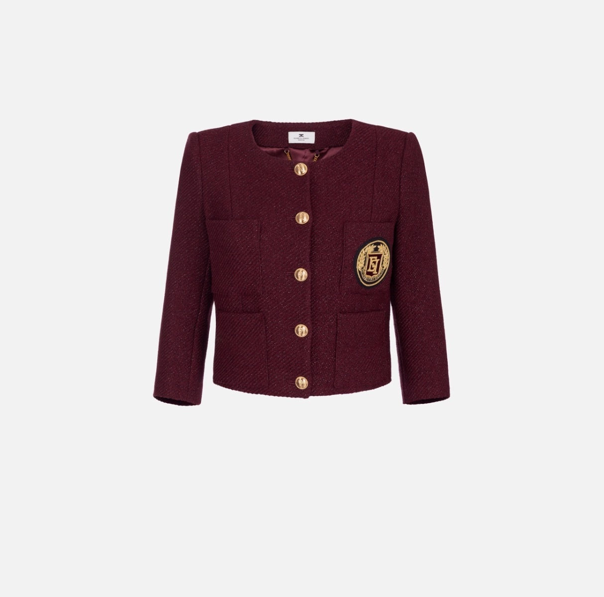 Laminated tweed cropped jacket with pockets