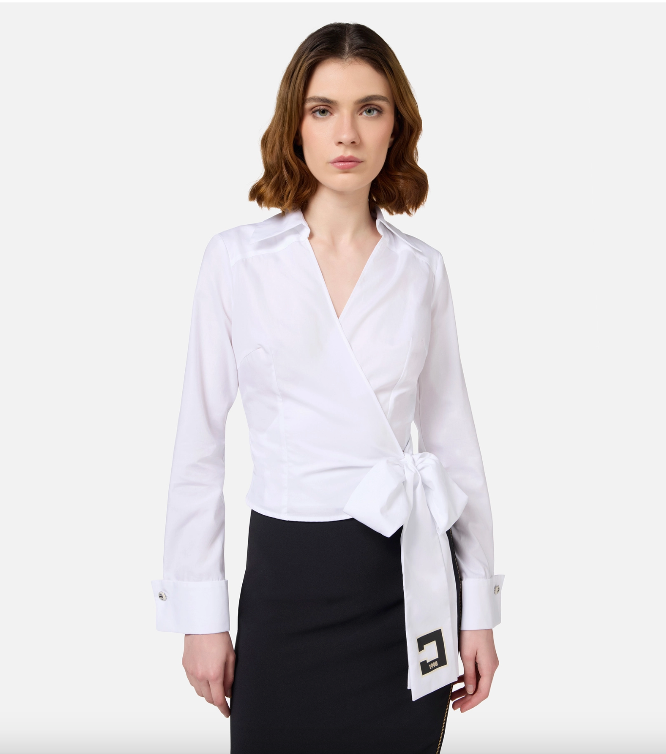 Poplin shirt with embroidered sash belt