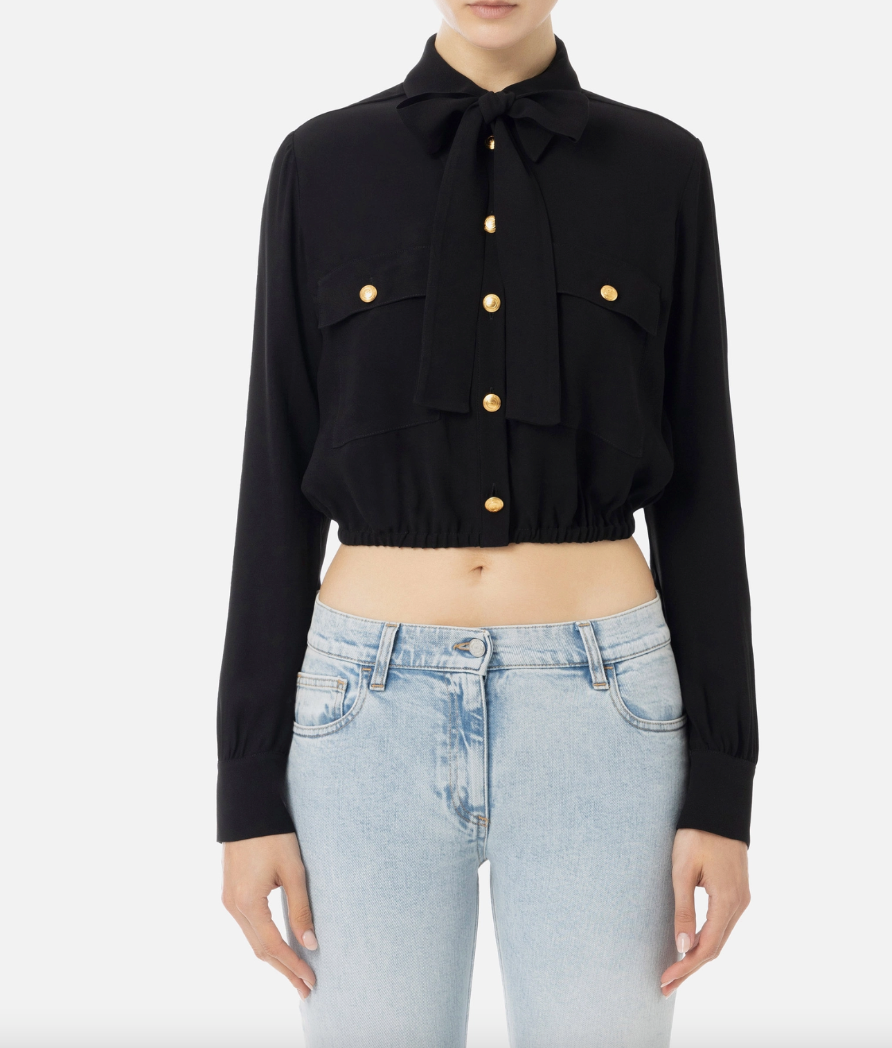 Cropped blouse in georgette fabric with foulard scarf neck