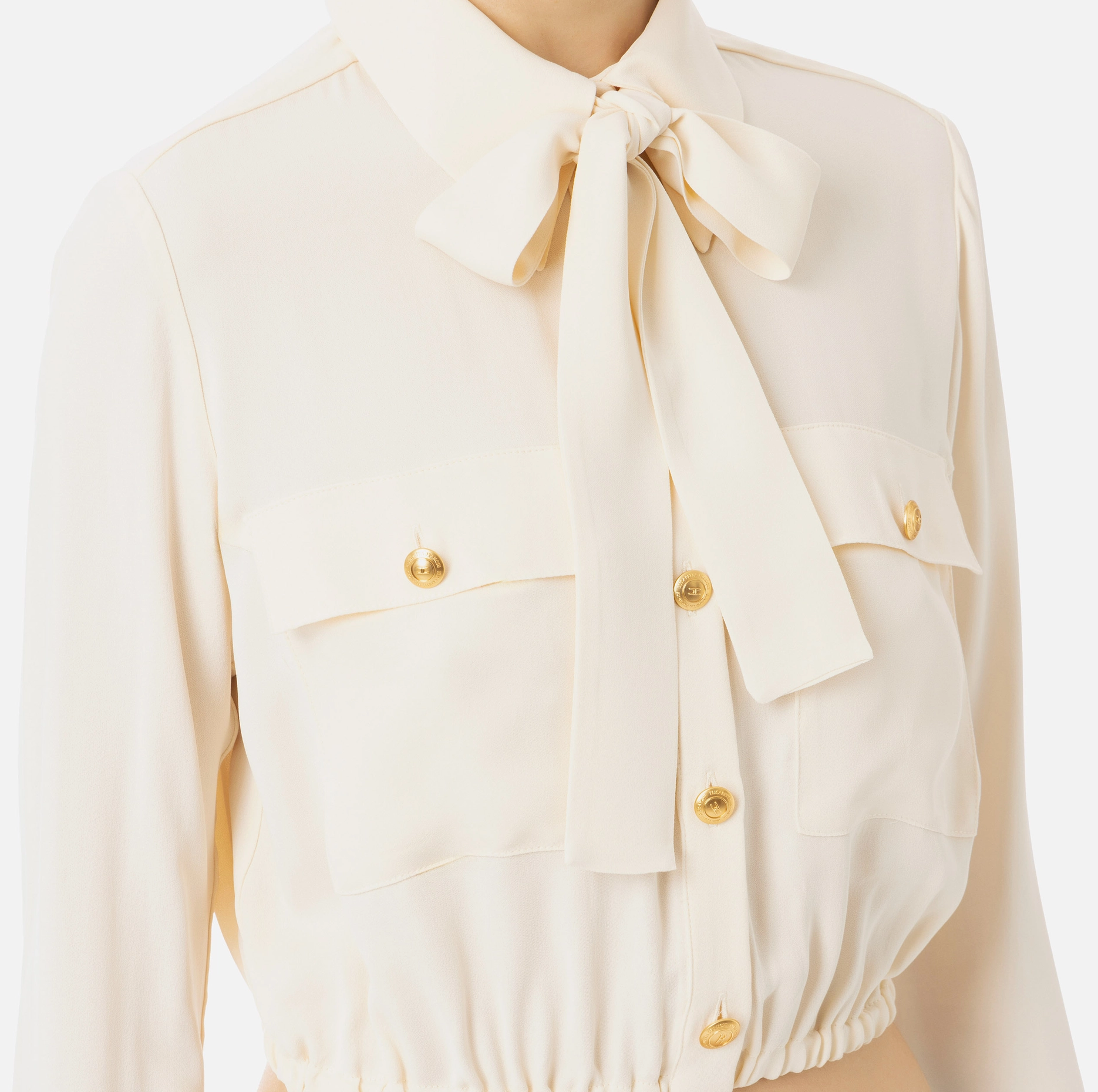 Cropped blouse in georgette fabric with foulard scarf neck