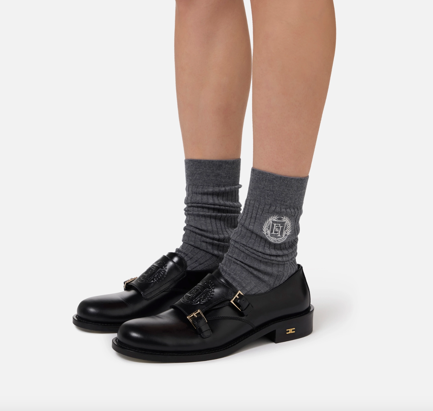 Grey Cashmere socks with logo embroidery