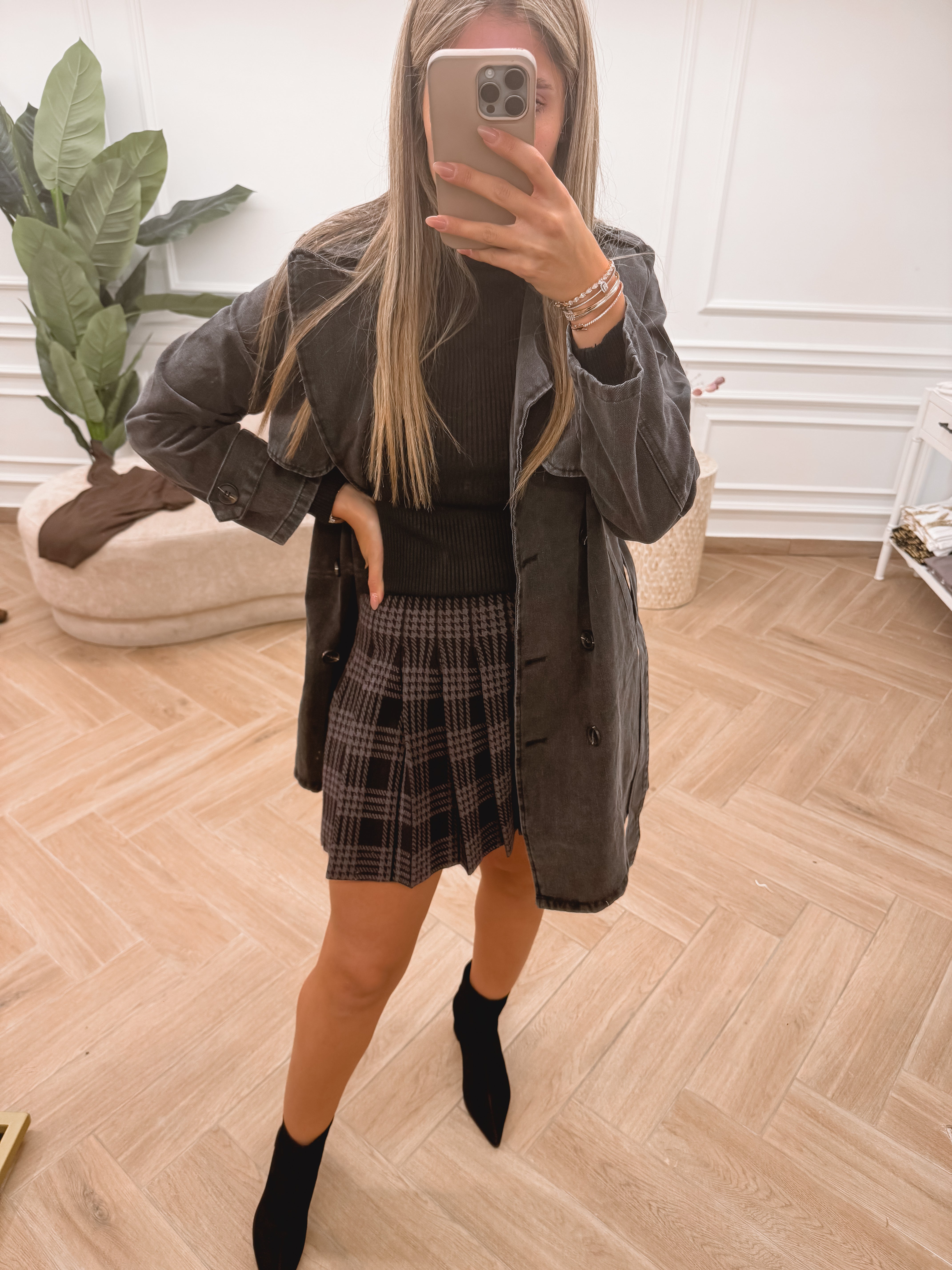 חצאית פליסה סריג משבצות