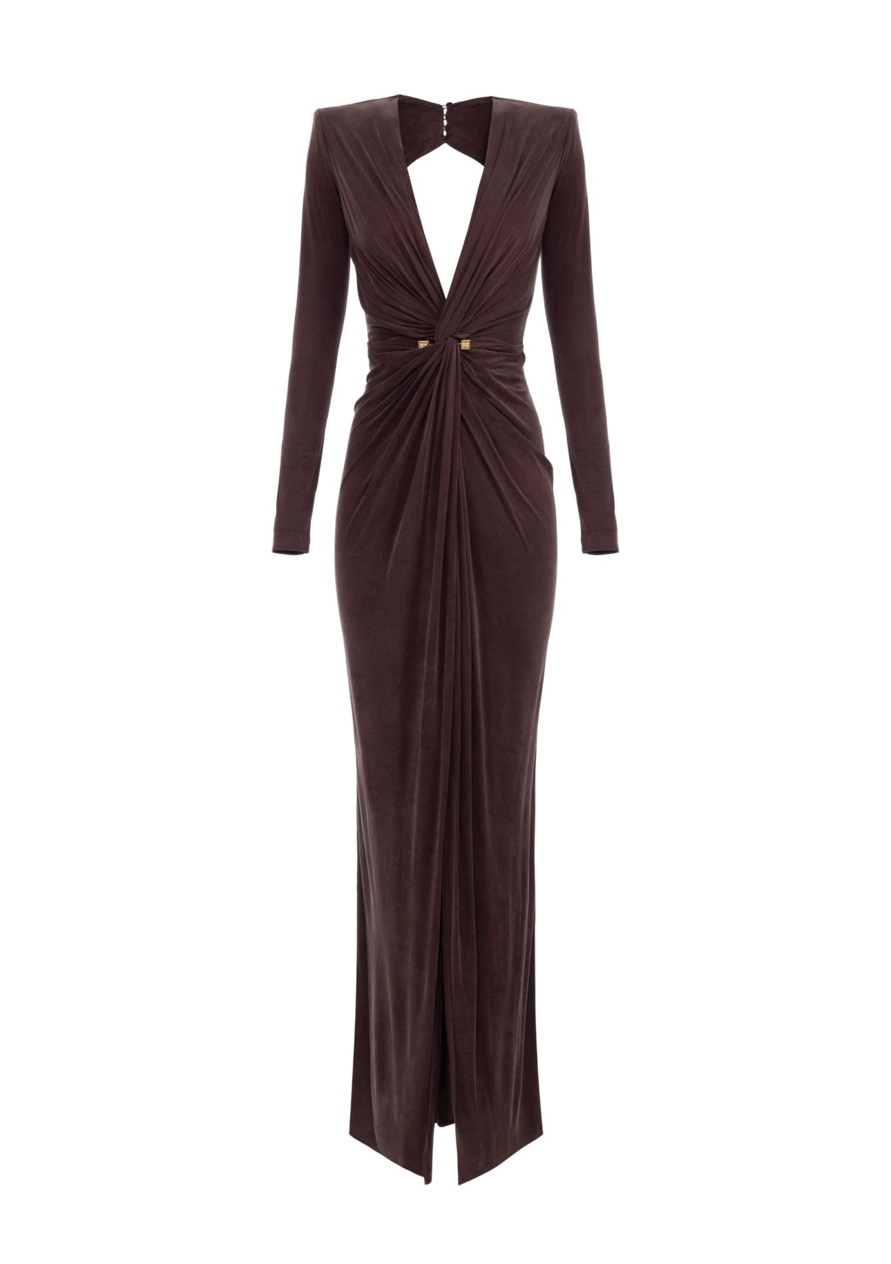 Red Carpet dress in cupro jersey with piercing