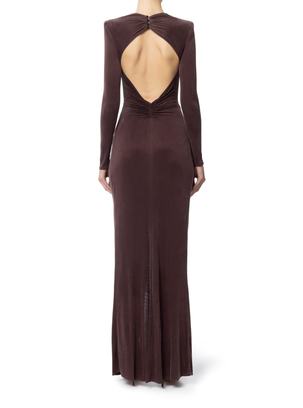 Red Carpet dress in cupro jersey with piercing