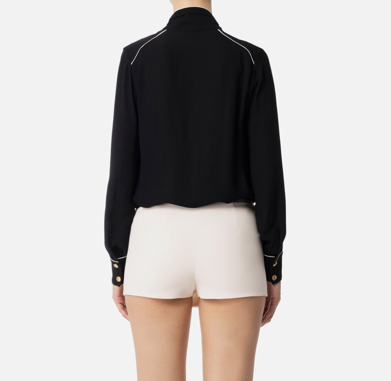 Tie-neck blouse in georgette fabric with piping