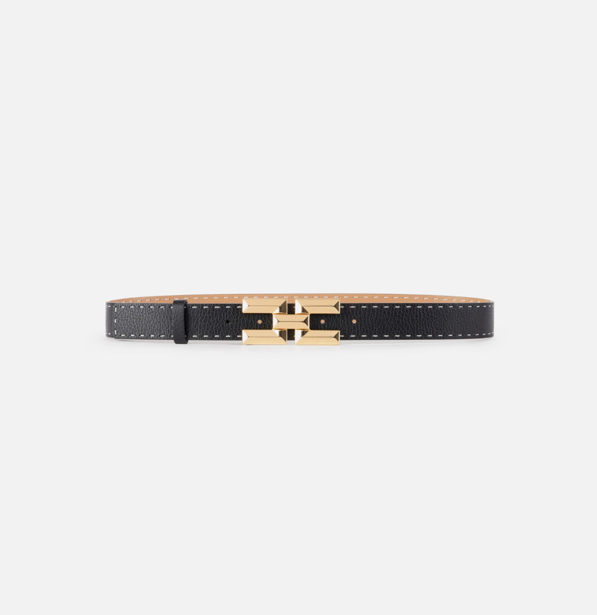 Leather high waist belt with topstitching