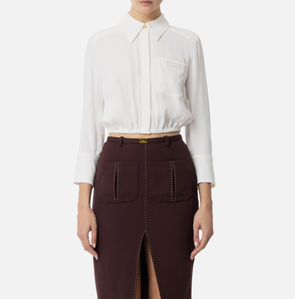 Cropped blouse in georgette fabric elastic