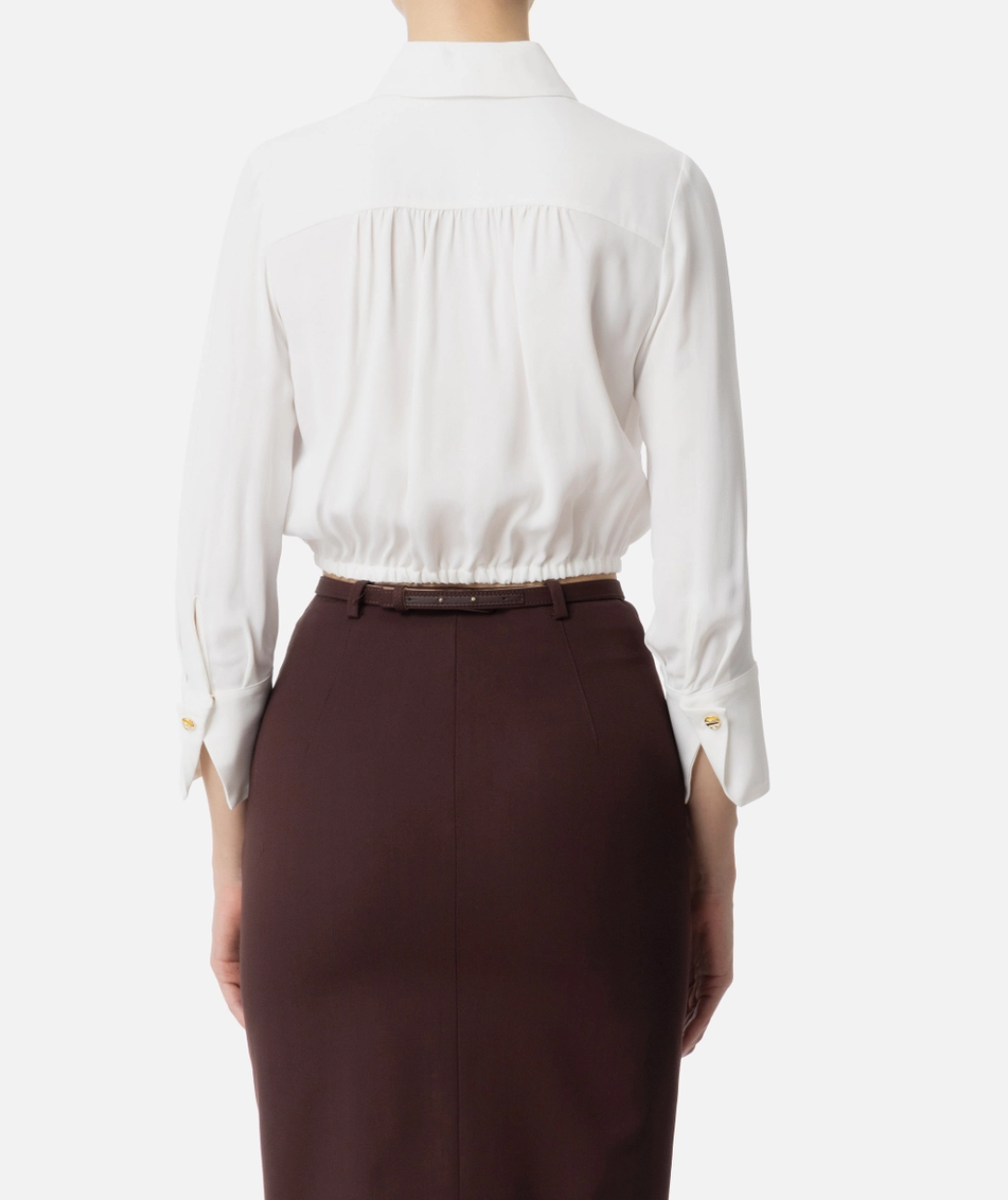 Cropped blouse in georgette fabric elastic