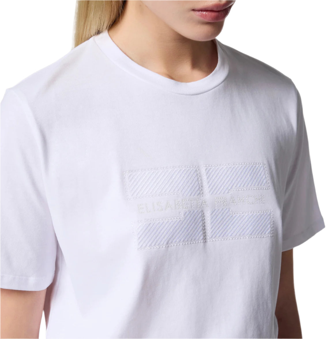 Jersey T-shirt with embroidered logo and rhinestones