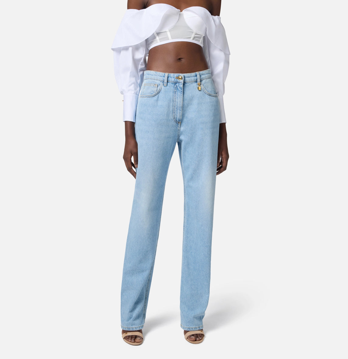 Boyfriend jeans with jewelled padlock