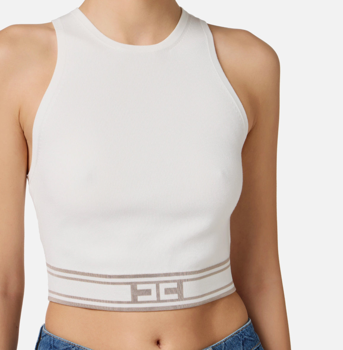 Viscose cropped top with contrasting bands