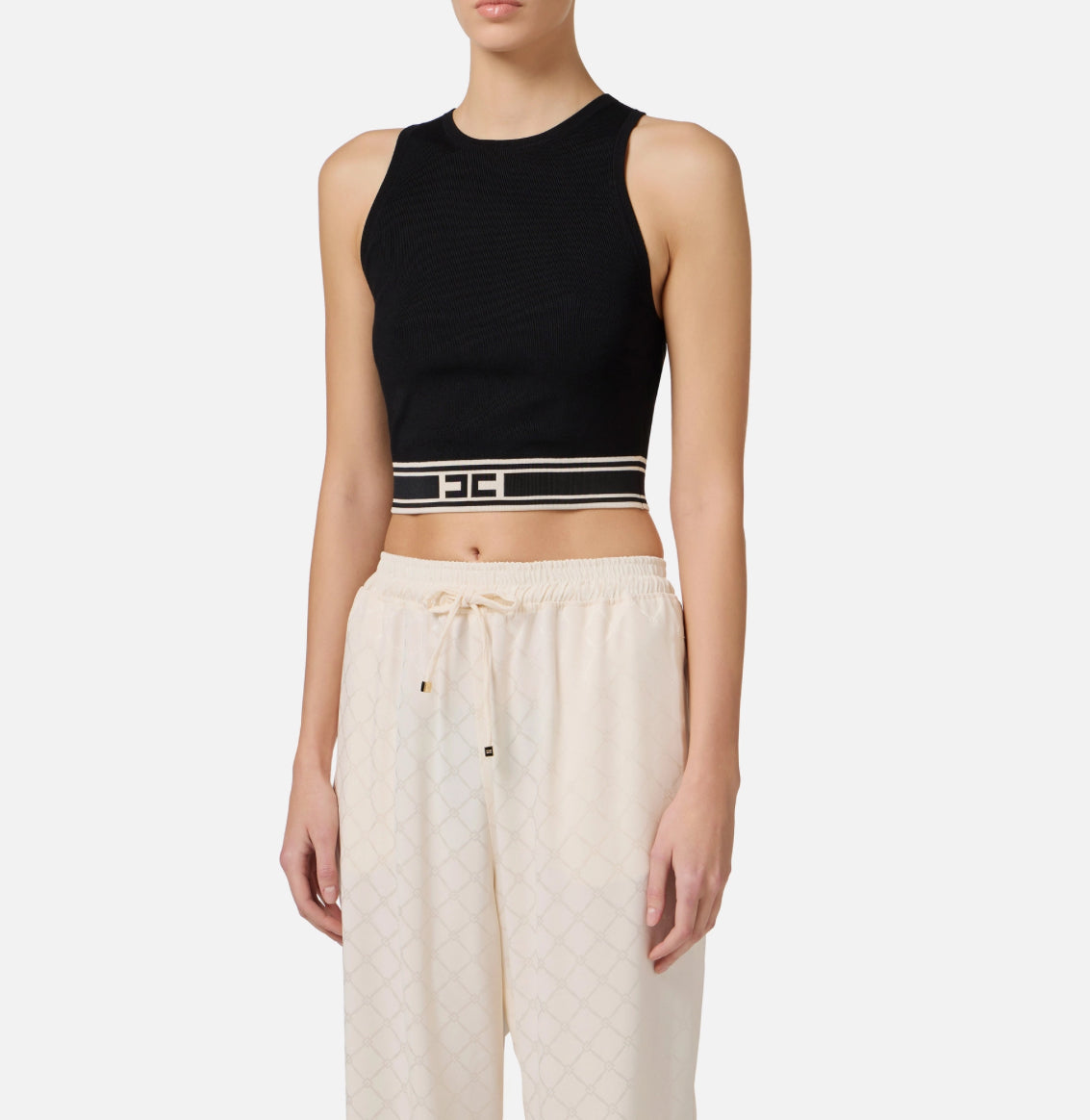 Viscose cropped top with contrasting bands