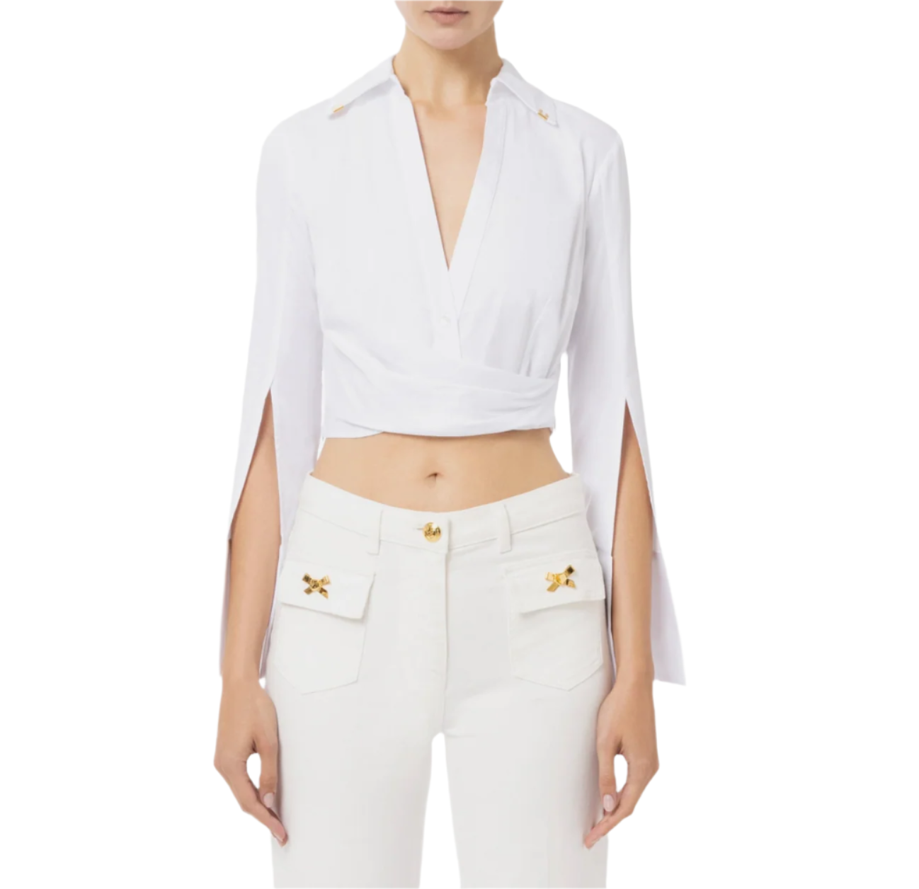 Satin cropped blouse with draping