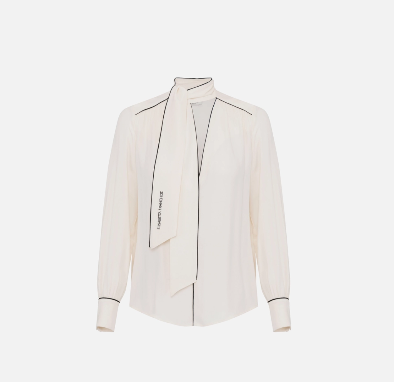 Tie-neck blouse in georgette fabric with piping