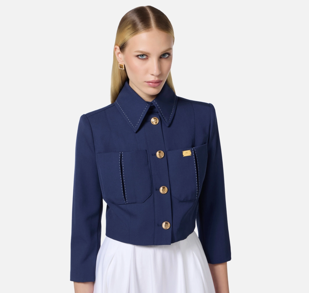 Cool wool jacket with contrasting topstitching
