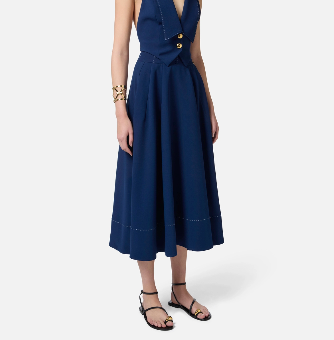 Crêpe circle skirt with contrasting topstitching