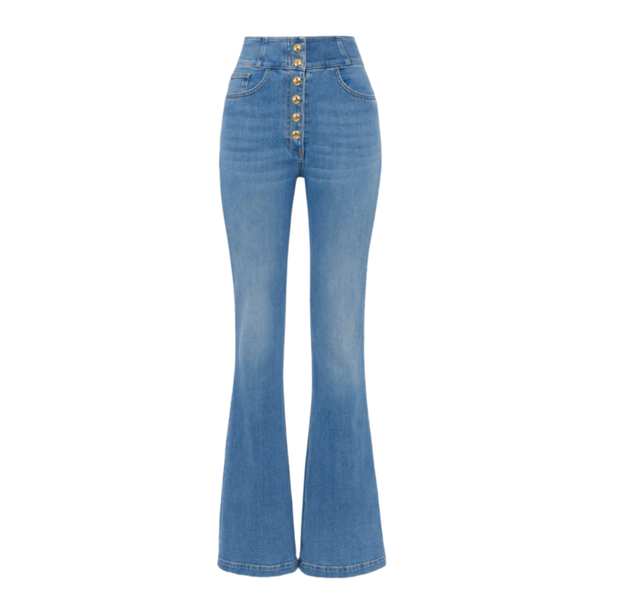 High-waist jeans with logo buttons
