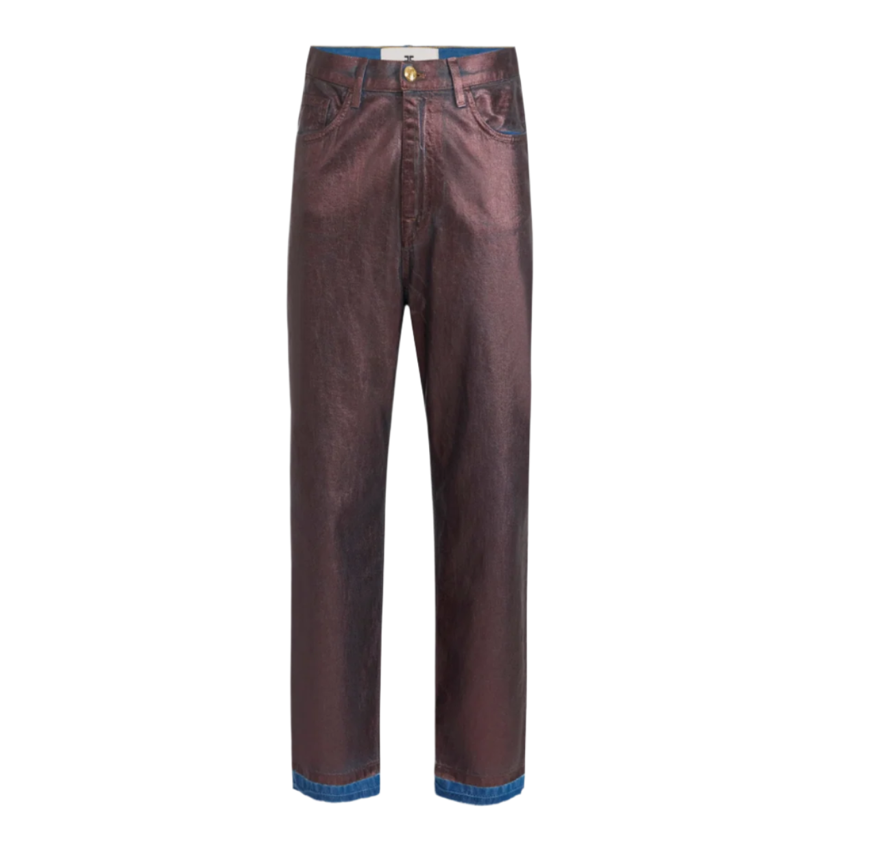 Laminated cotton denim baggy trousers