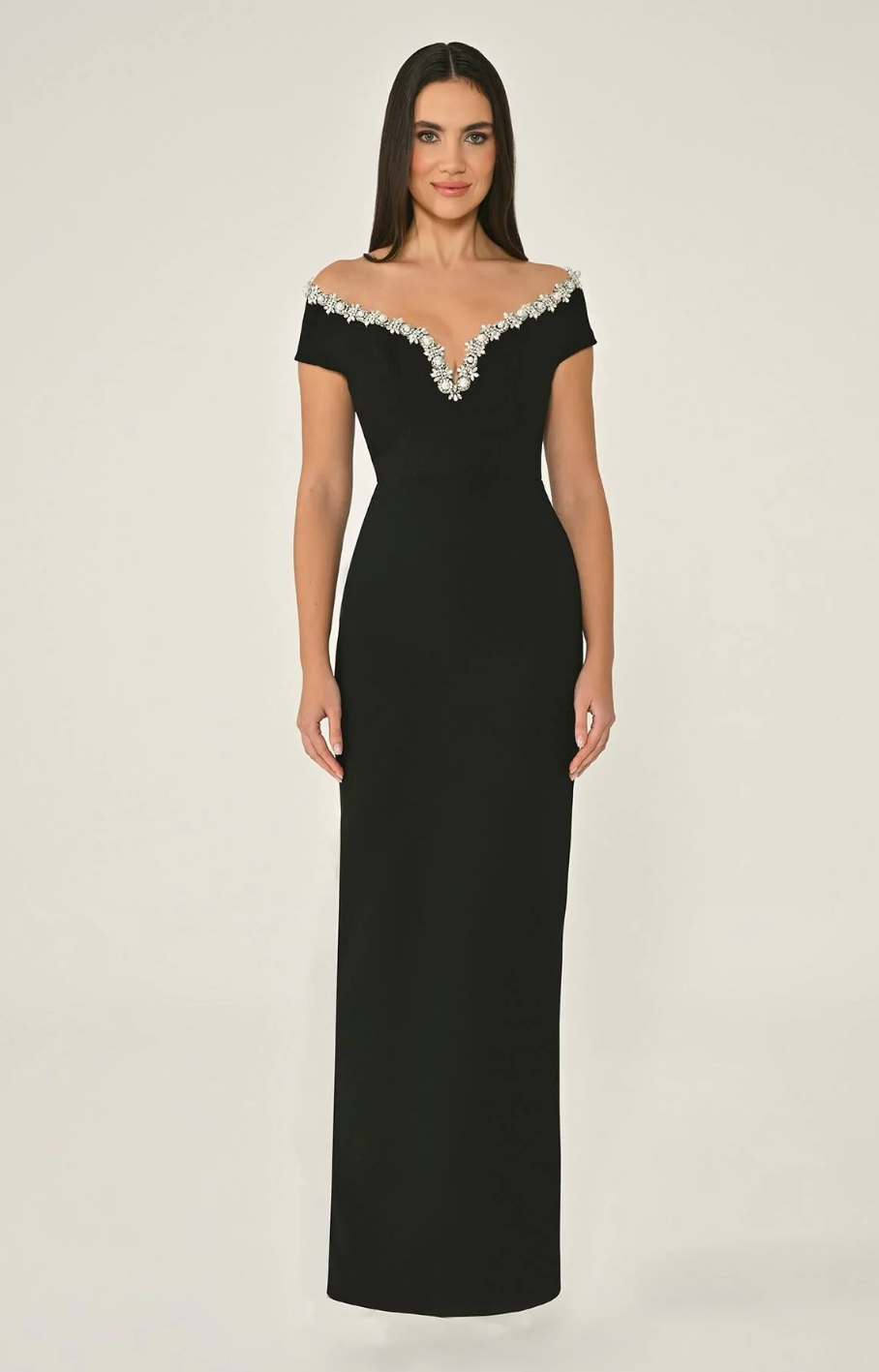 Classic Black Dress with Crystal Beads