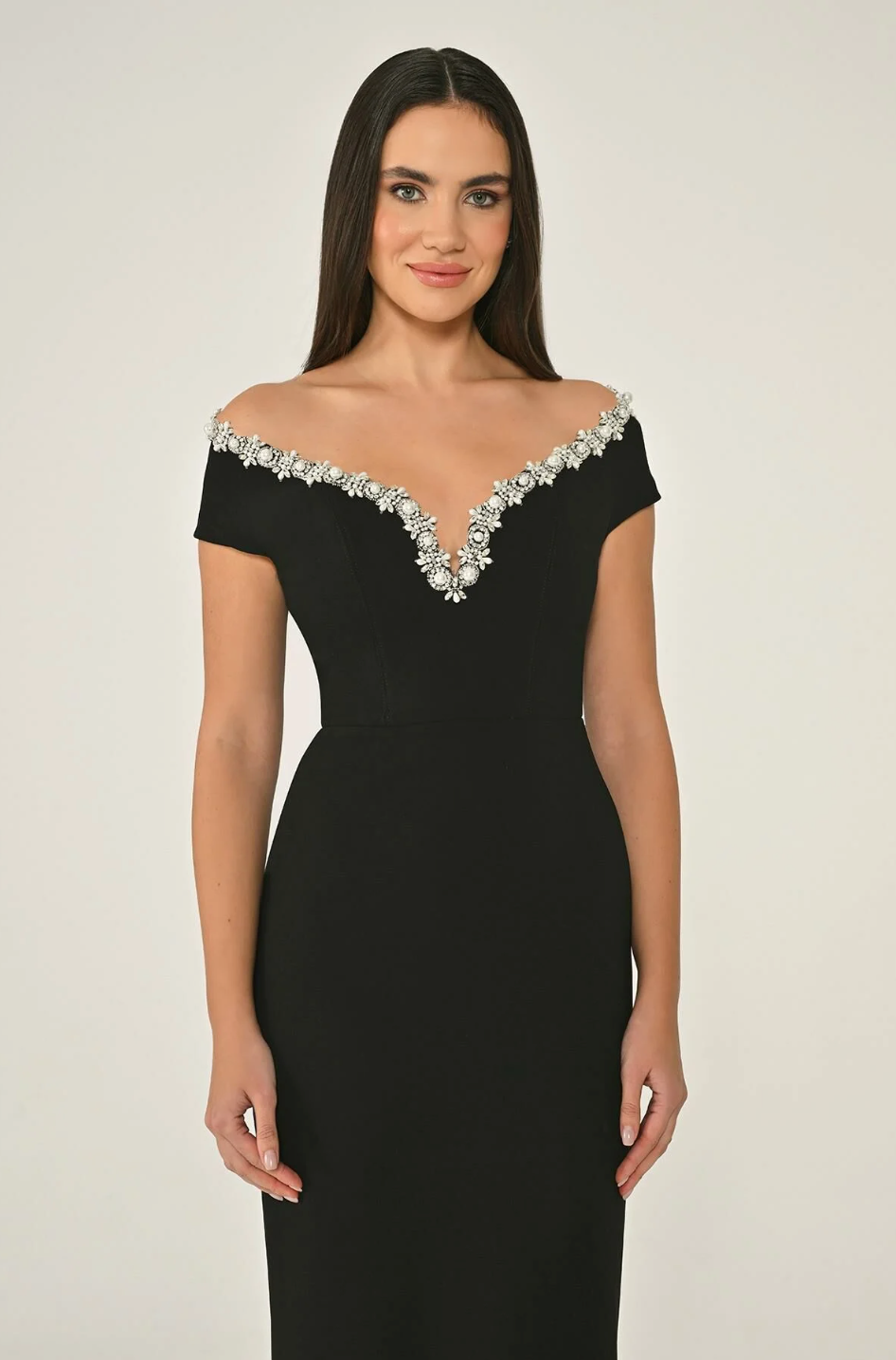Classic Black Dress with Crystal Beads