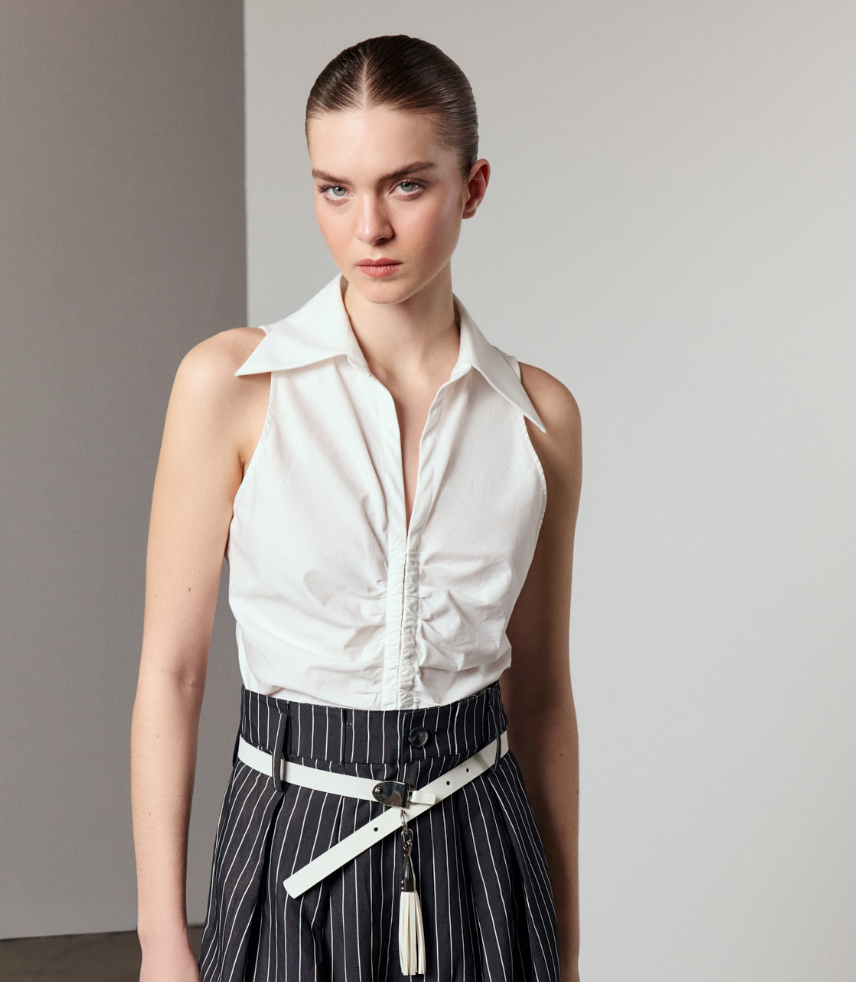 Gathered Sleeveless Shirt Ecru