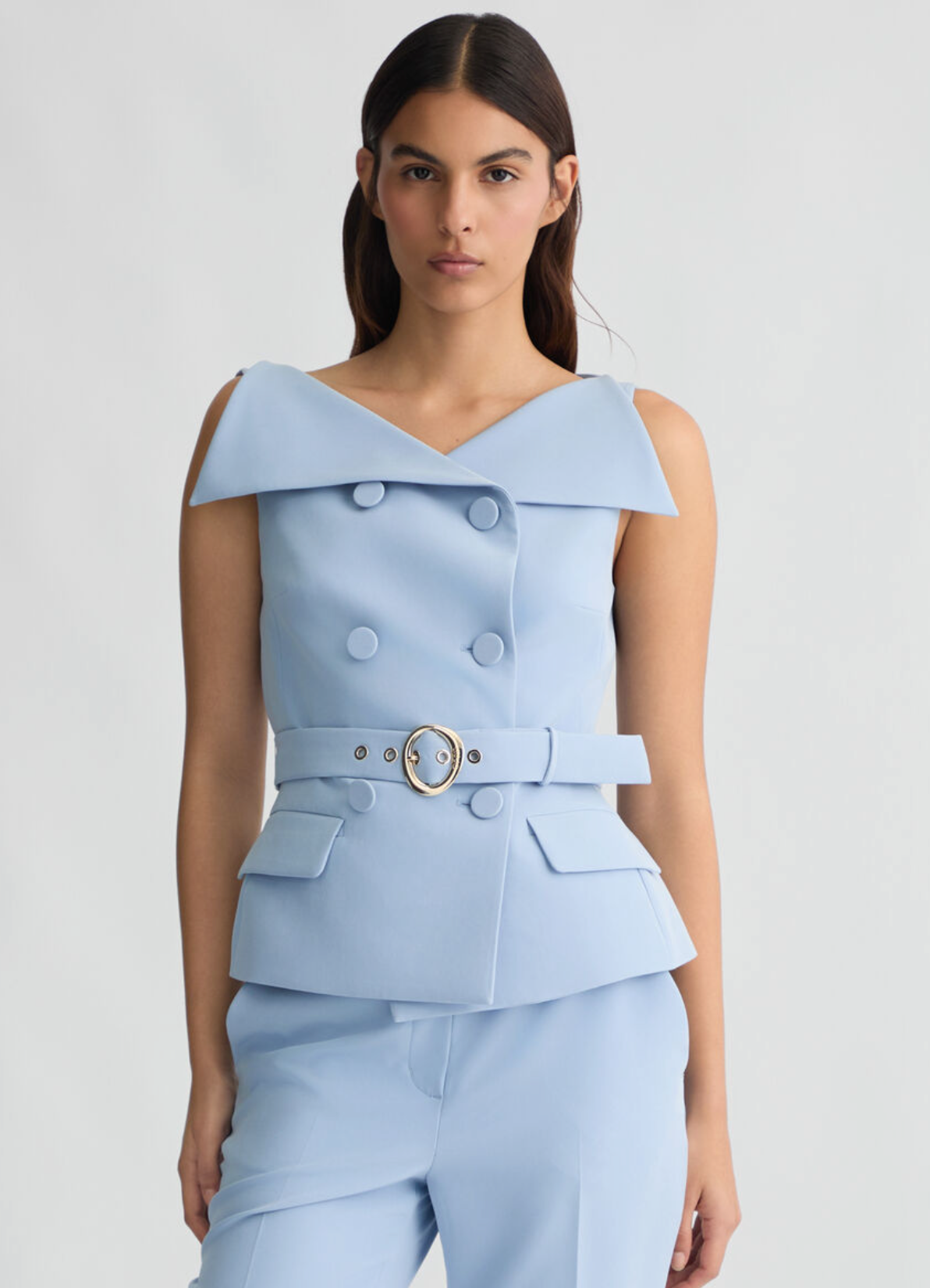 Double-breasted waistcoat with belt