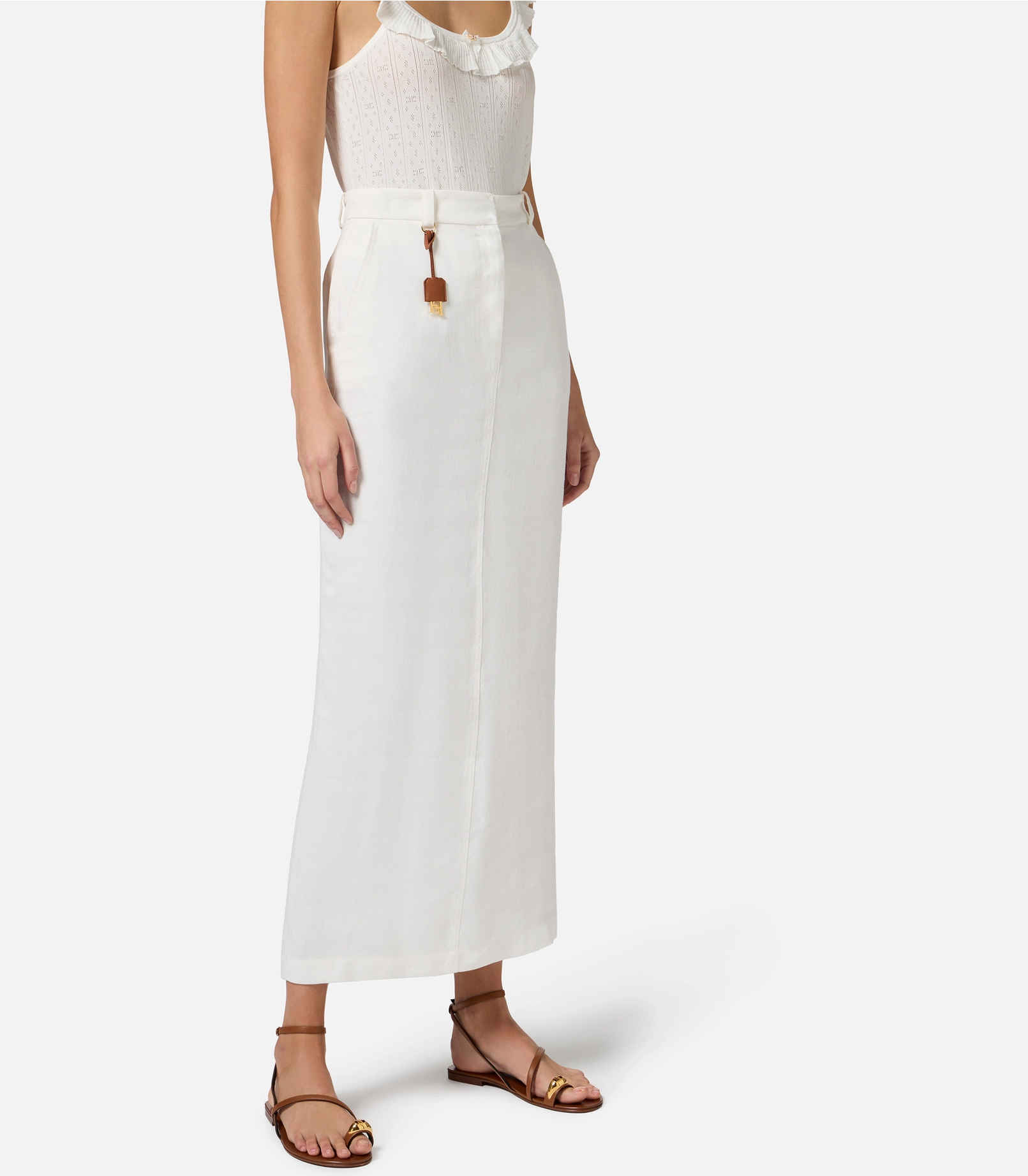 Linen-blend gabardine skirt