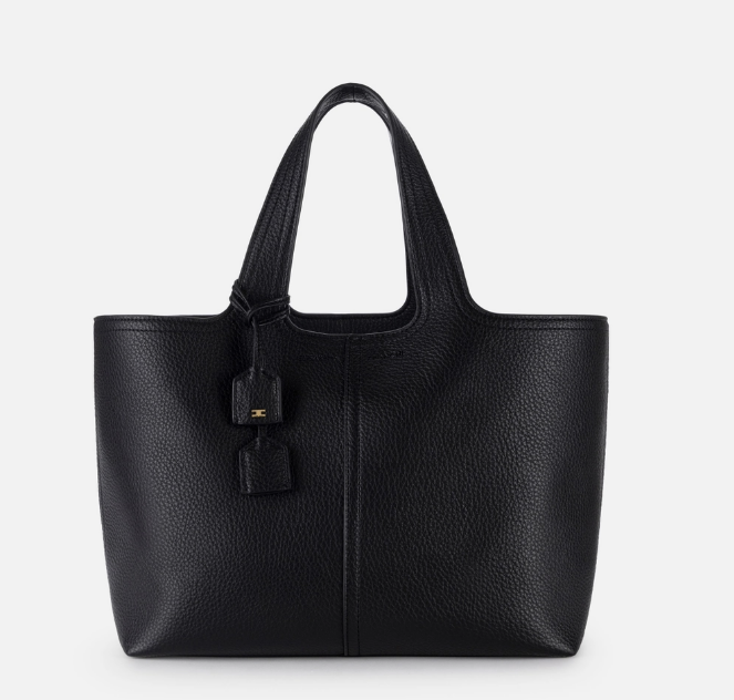 Synthetic material medium tote bag with logo charms