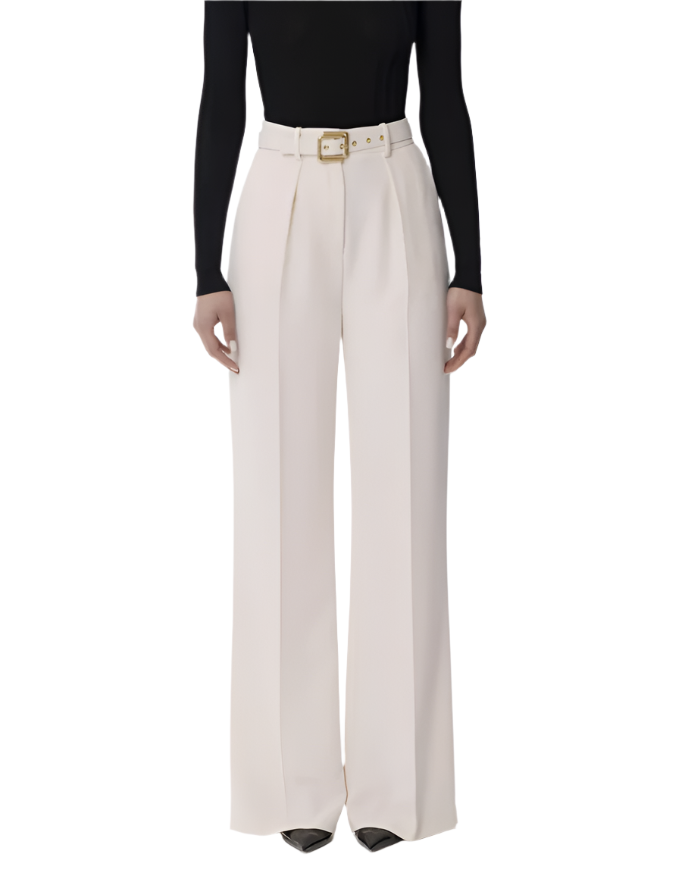 Trousers in lightweight crêpe fabric with belt
