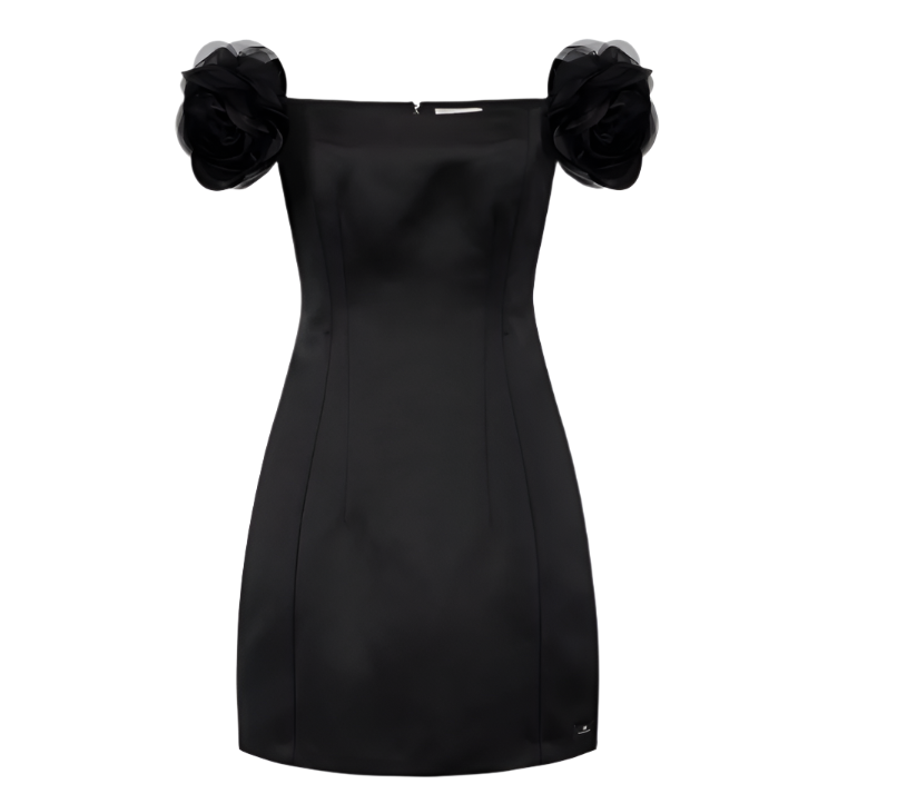 Dress in duchesse satin with applied flower