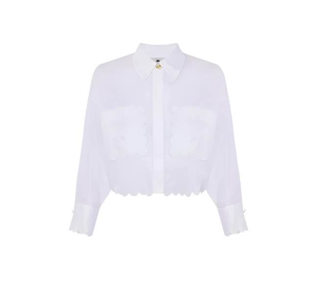 Cotton voile shirt with embroidered scallop