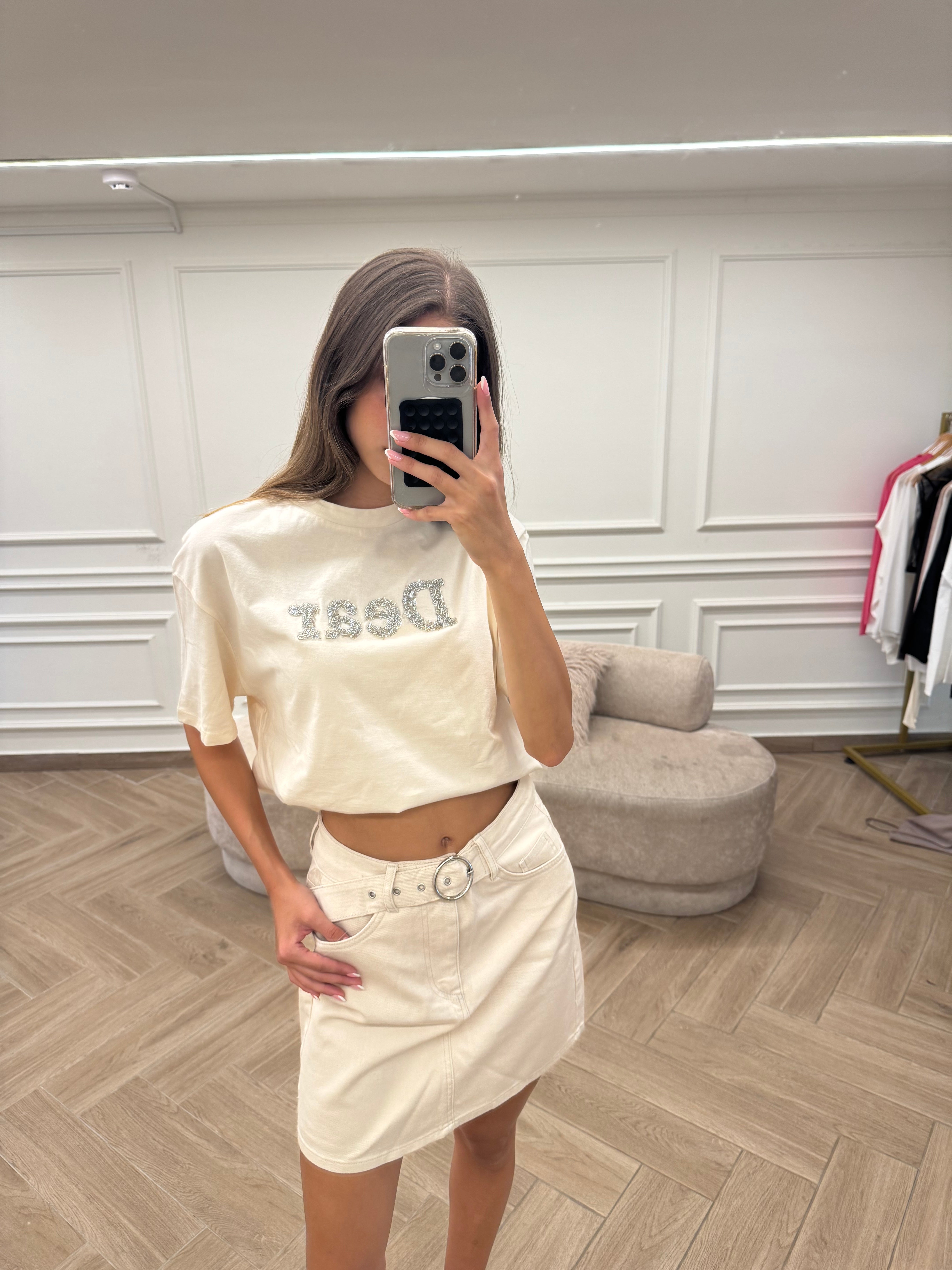 חצאית גינס שמנת