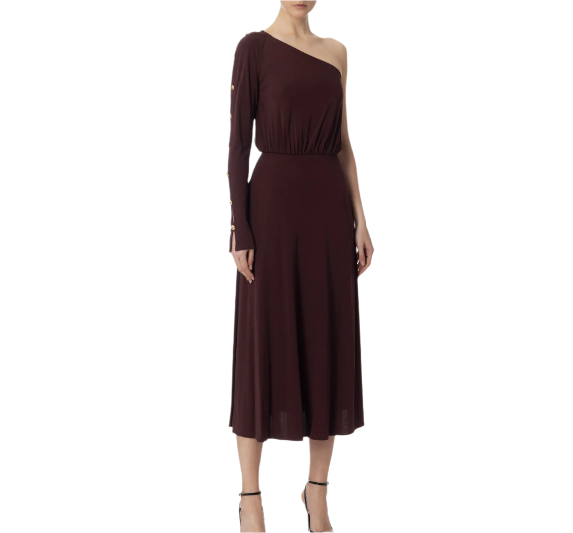 One-shoulder dress in jersey fabric with buttons