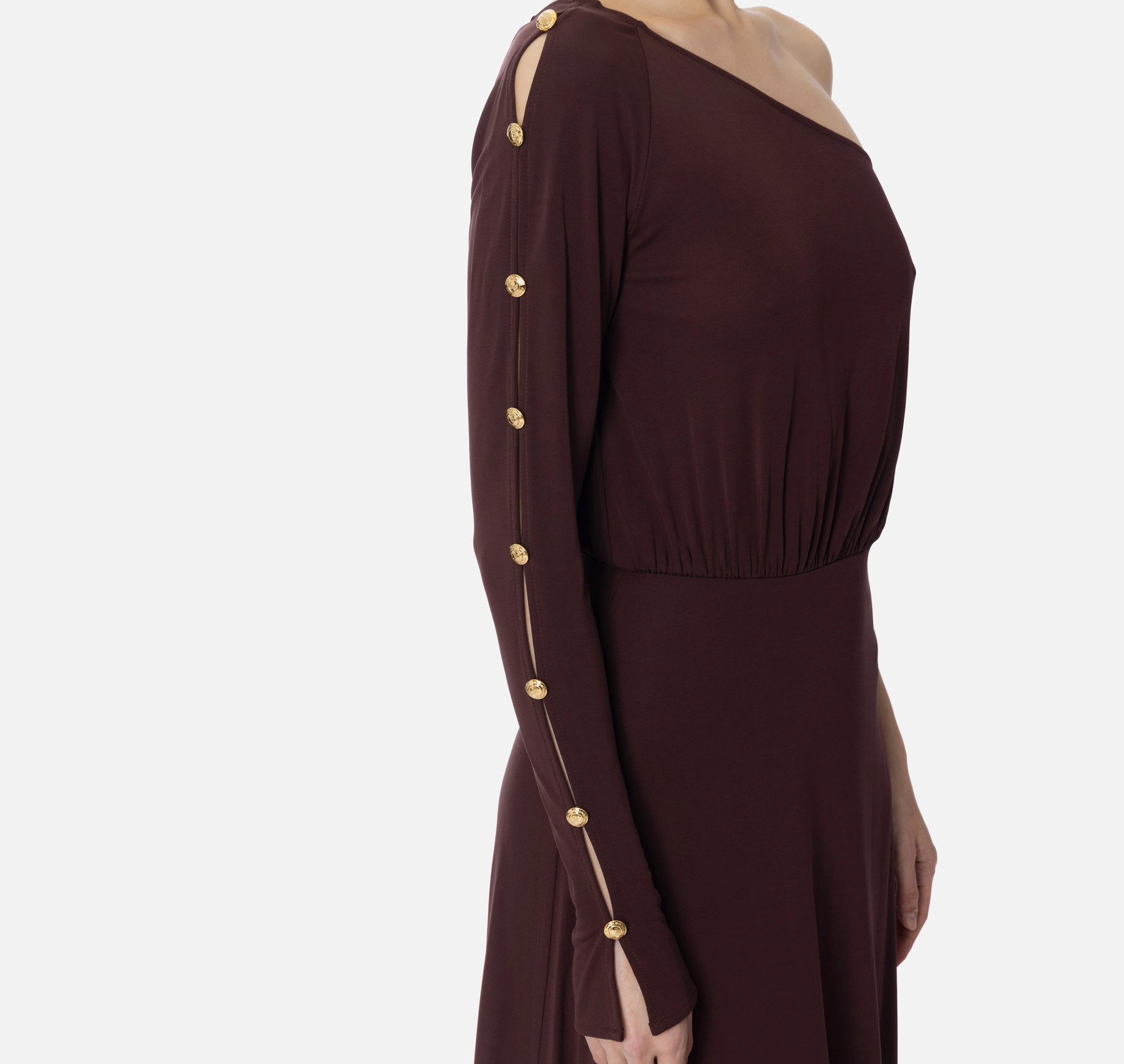 One-shoulder dress in jersey fabric with buttons