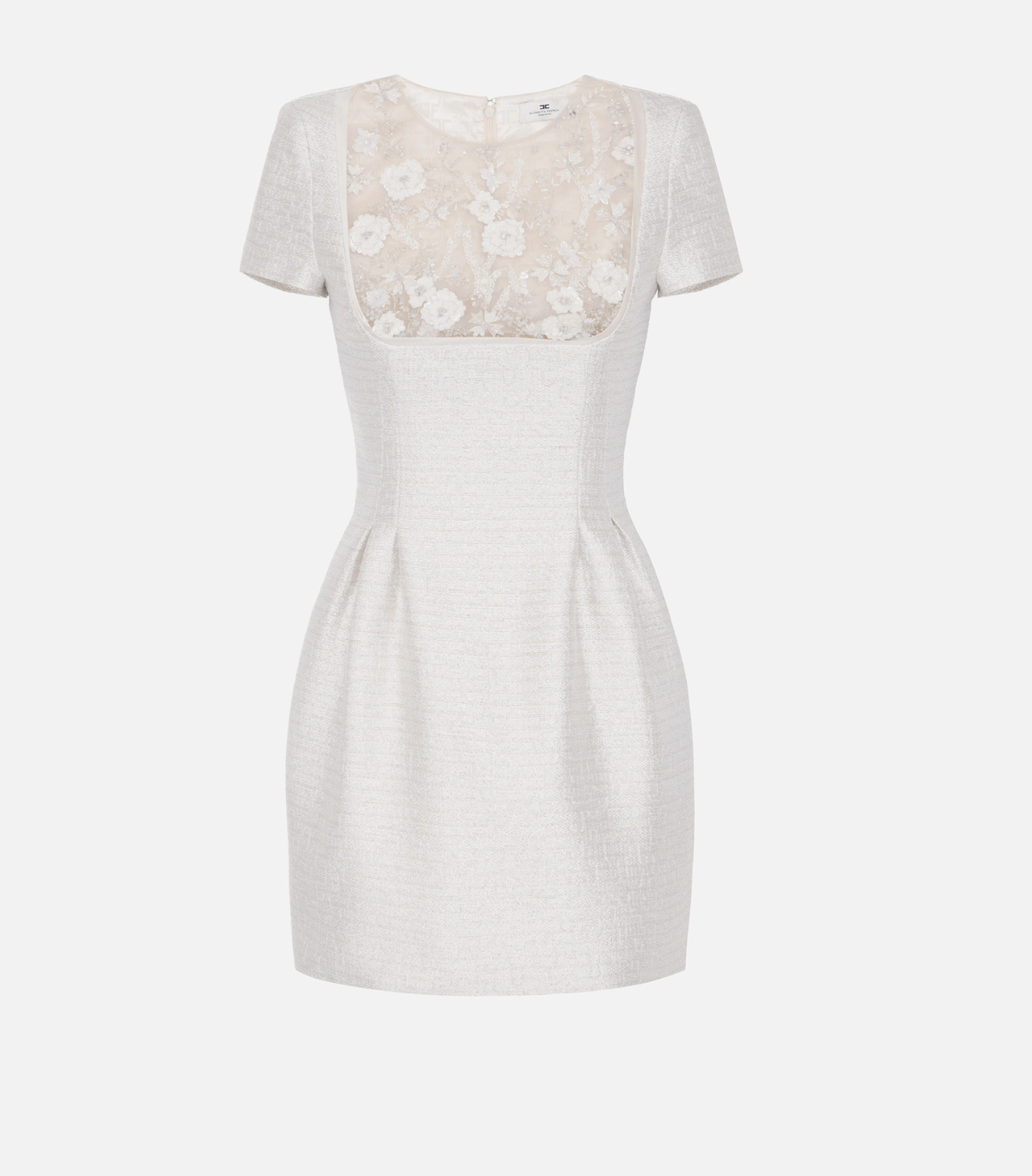 Lamé tweed dress with floral embroideries