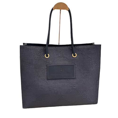 Large tote bag in jacquard raffia