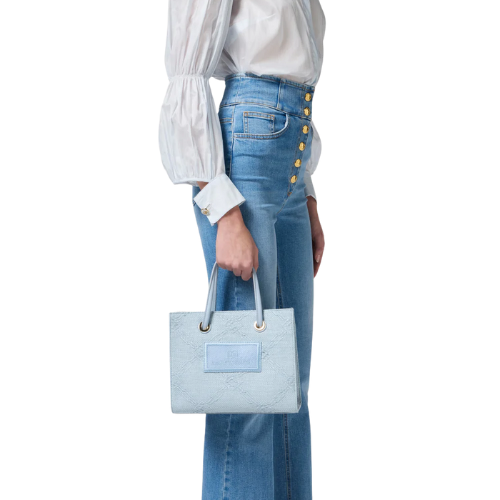 Small tote bag in jacquard raffia