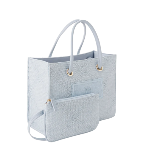 Small tote bag in jacquard raffia