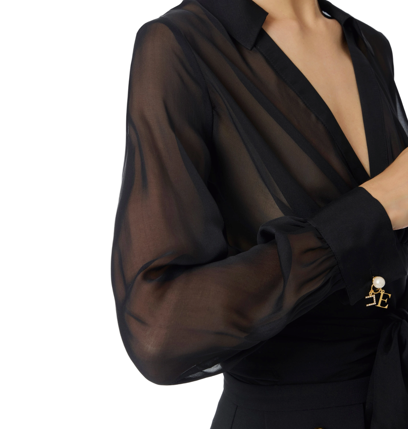 Blouse in voile fabric with sash
