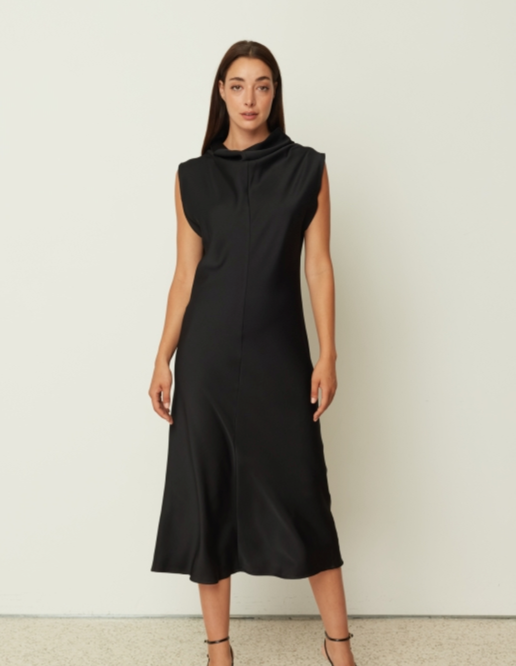 Satin High Neck Dress with Belt