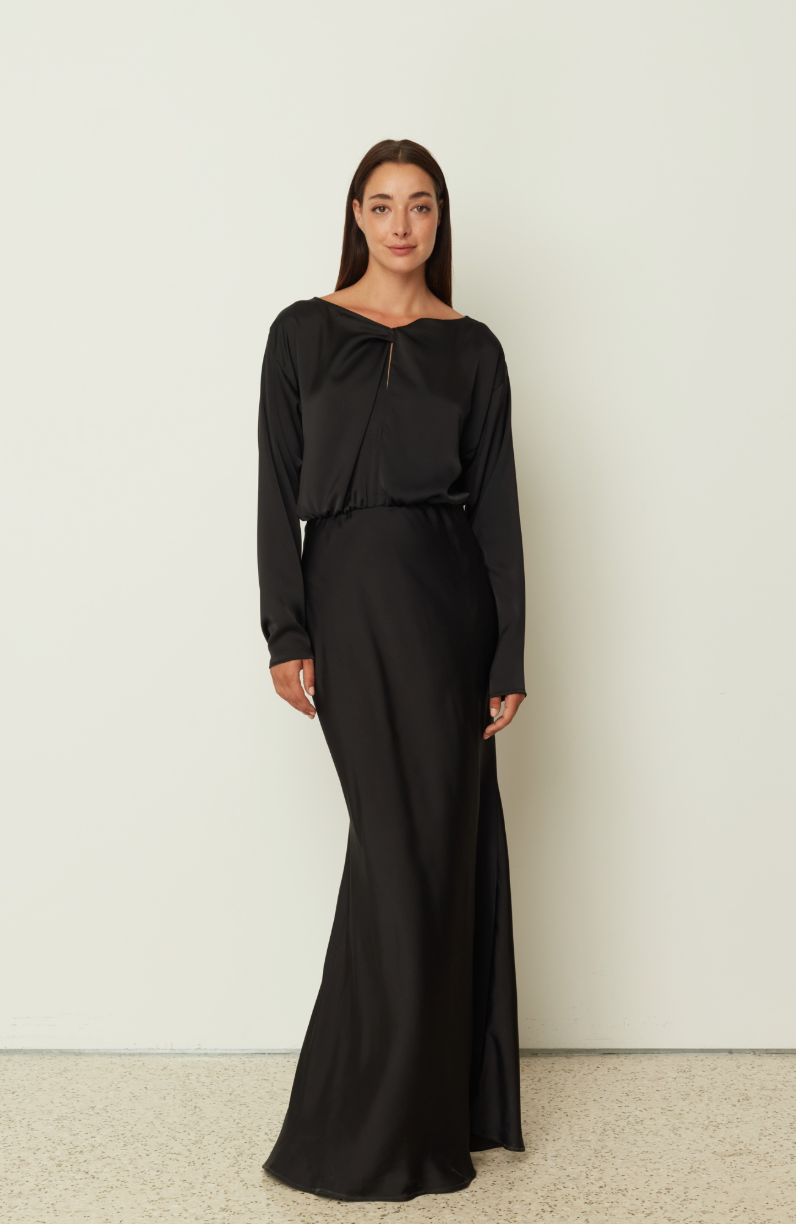 Satin Long Flared Dress