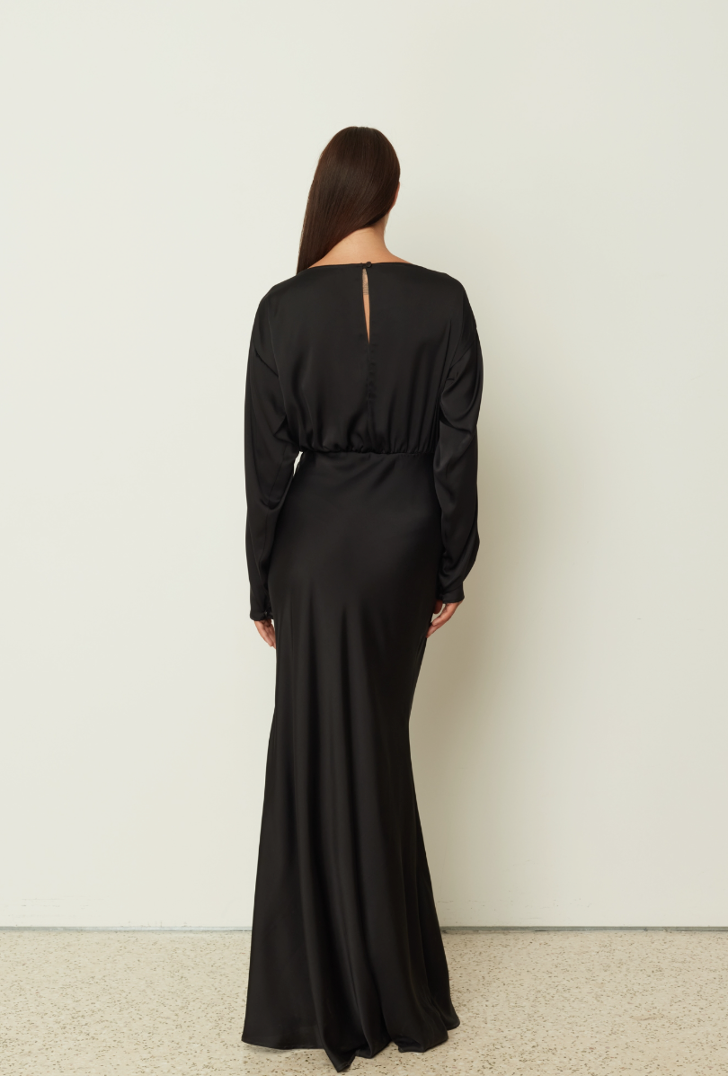 Satin Long Flared Dress